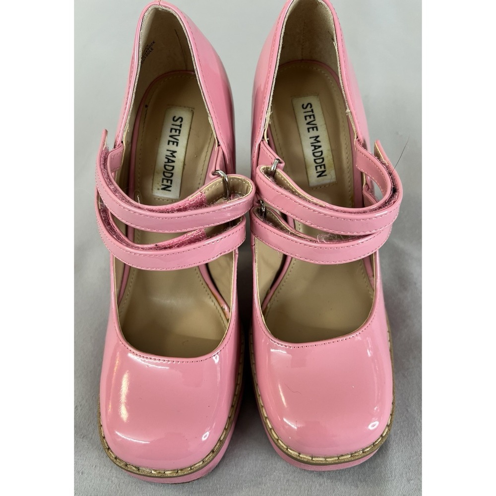STEVE MADDEN Platform Twice Patent Babydoll Mary Jane Chunky Square Heel Sz 6.5 - Picture 5 of 15